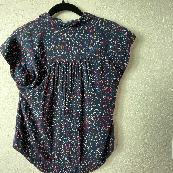 Anthropologie Maeve Paint Splatter Cap Sleeve Button down Top Sz XS - Picture 3 of 5